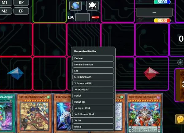 The right-click action menu on a monster in hand